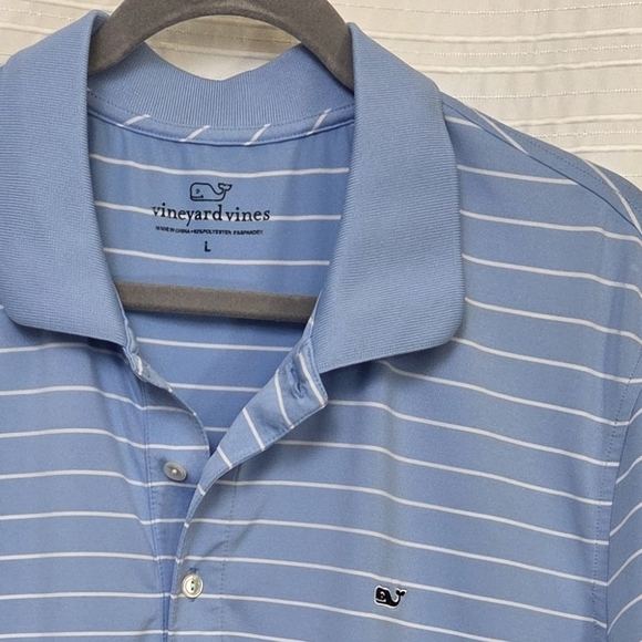 Vineyard Vines Performance Golf Polo Shirt Stretch Blue Stripe Men’s L - Picture 7 of 9